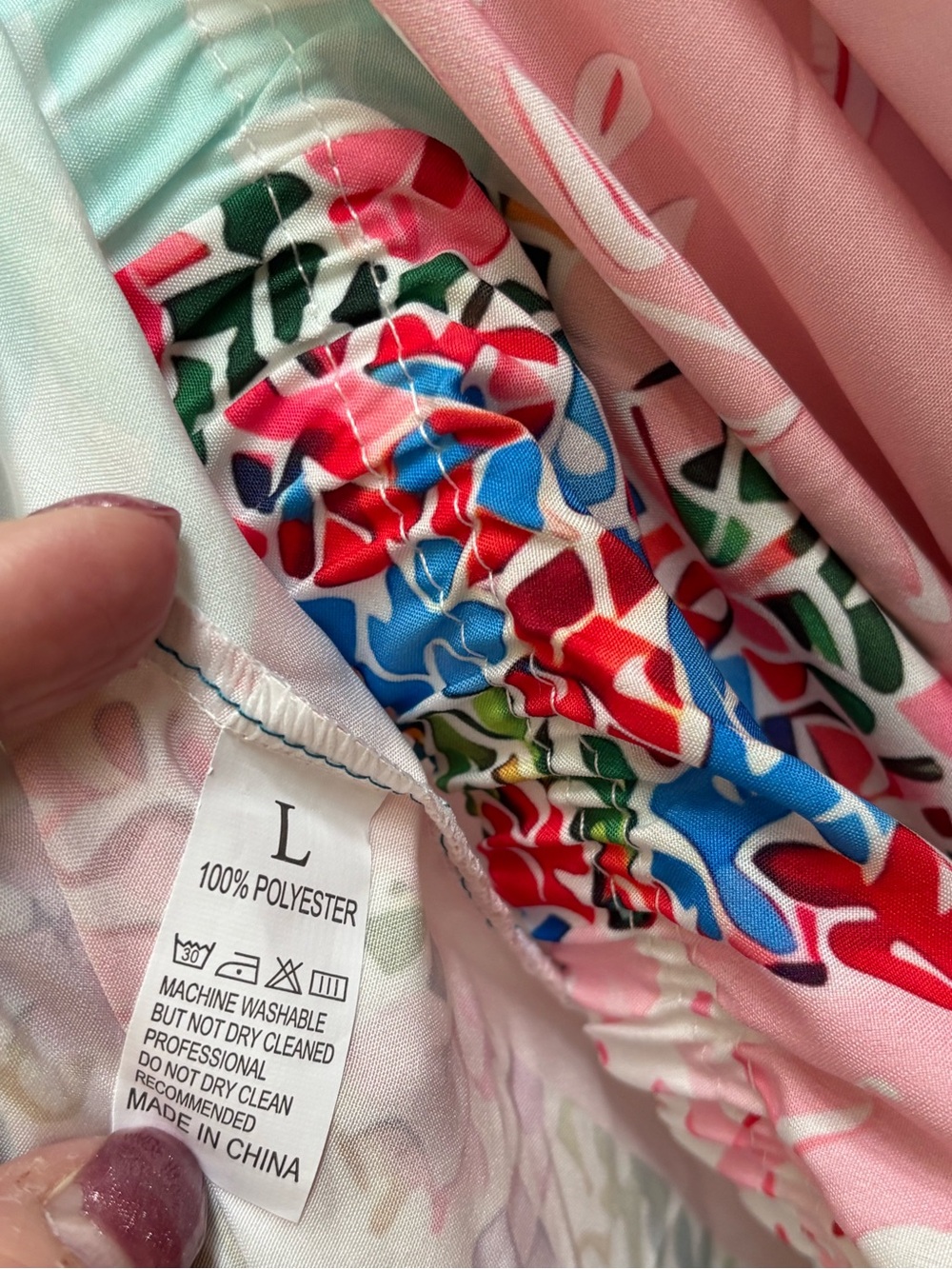 Boutique Unbrand Pink Multi Colored Patchwork Floral Wide Leg Pants, Size L,NWOT - Picture 3 of 3